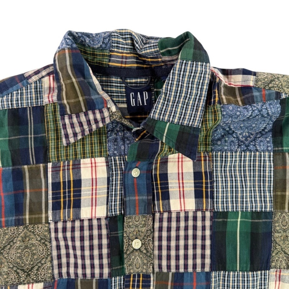 Vintage 90s GAP Patchwork Plaid Paisley Shirt Mens Medium Popover Hong Kong Prep